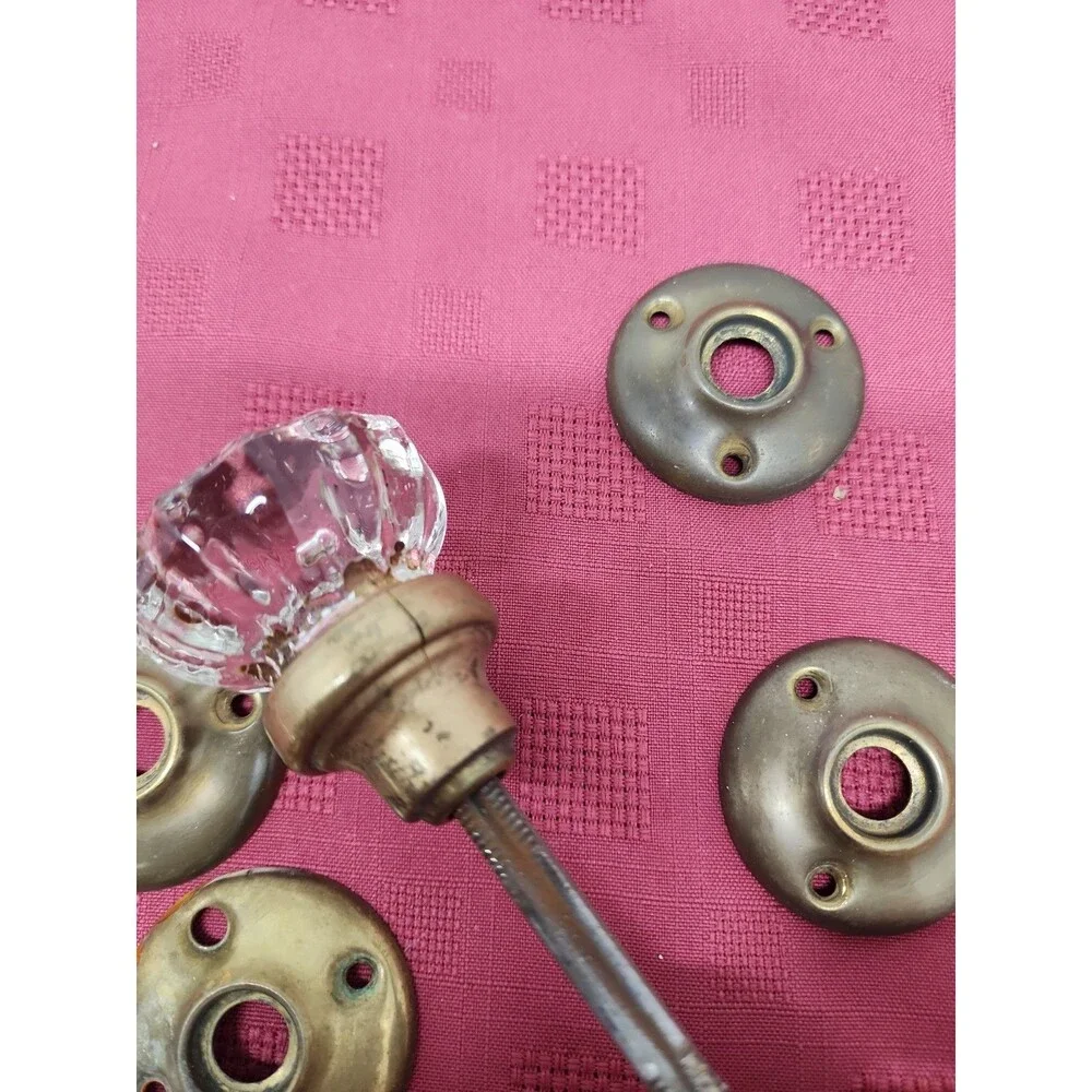 Vintage 12 Point Crystal Door Knob Sets With Spindle And Bezels Lot Of 2 ~ 1930s
